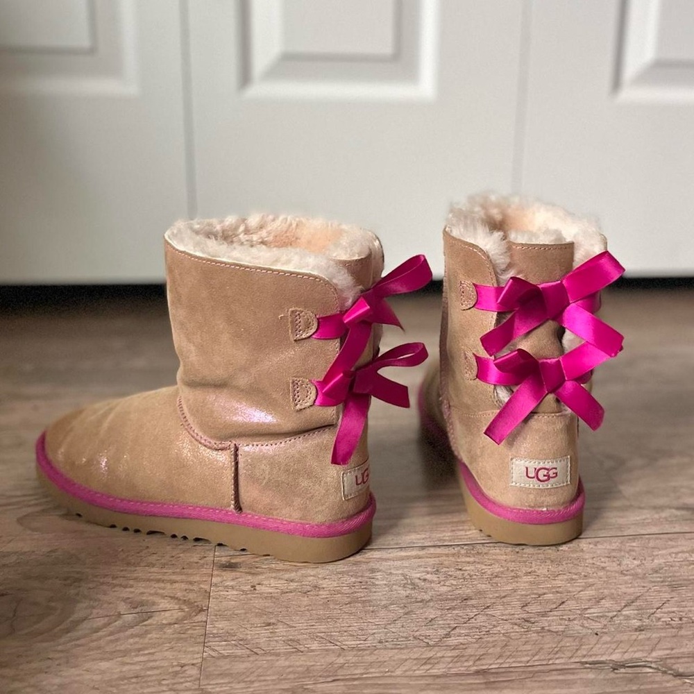 UGG pink bailey bow II shimmer boots